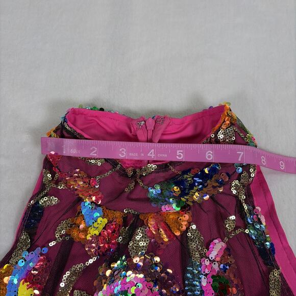 Amylynn Floral Sequined Mini Dress Size Large Pink w/Feather Trim Bnft Charity - Picture 5 of 12